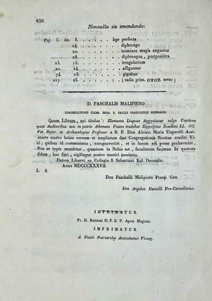Elementa Linguae Aegyptiacae vulgo copticae quae auditoribus suis in patrio athenaeo pisano tradebat Hippolytus Rosellinius Linguarum Orientalium, veteris historiae et archaeologiae professor.