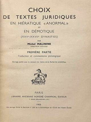 Choix de textes juridiques en hi&eacute;ratique anormal et en d&eacute;motique. Tome I & Tome II: Transcriptions (complete set)[newline]M1030e-04.jpeg