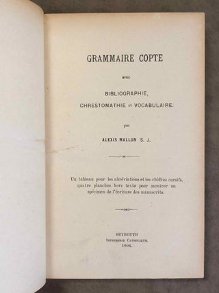 Grammaire copte. Avec bibliographie, chrestomathie et vocabulaire.[newline]M1034-02.jpeg