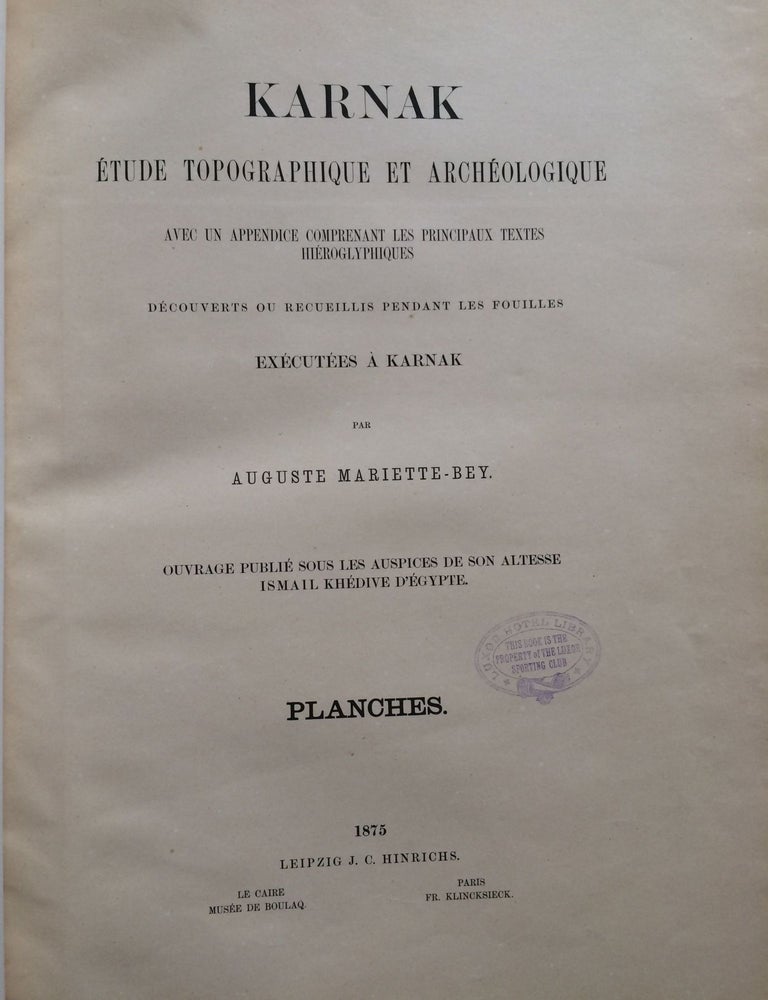 Item #M1039 Karnak, &eacute;tude topographique et arch&eacute;ologique. Tome II: Planches. MARIETTE Auguste.[newline]M1039-01.jpg