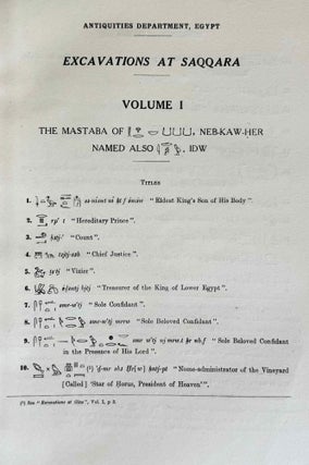 Excavations at Saqqara. Vol. I: The Mastaba of Neb-Kaw-Her. Vol. II: Mastabas of Ny-ankh-Pepy and Others. Vol. III: Mastabas of Princess Hemet-Re and Others. Re-edited by Zaky Iskander. (complete set)
