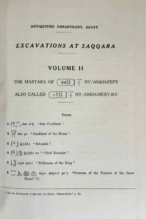 Excavations at Saqqara. Vol. I: The Mastaba of Neb-Kaw-Her. Vol. II: Mastabas of Ny-ankh-Pepy and Others. Vol. III: Mastabas of Princess Hemet-Re and Others. Re-edited by Zaky Iskander. (complete set)