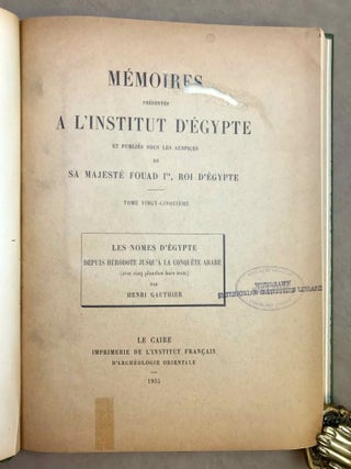 Les nomes d'Egypte depuis H&eacute;rodote jusqu'&agrave; la conqu&ecirc;te arabe (H. Gauthier), bound with: L'&eacute;pigraphie arabe de l'exposition d'art persan du Caire (G. Wiet)[newline]M10631b-02.jpeg
