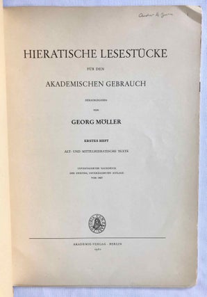 Hieratische Lesestücke. Hefte I, II & III (complete set)
