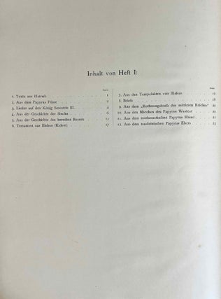 Hieratische Lesestücke. Heft I: Alt- und mittelhieratische Texte. Heft II: Literarische Texte des Neuen Reiches. Heft III: Musterbriefe und geschäftliche Texte des Neuen Reiches. Anhänge: Späthieratisches; Steininschrift. (complete set)