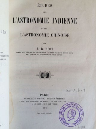 Item #M1116 Etudes sur l'astronomie indienne et sur l'astronomie chinoise. BIOT...