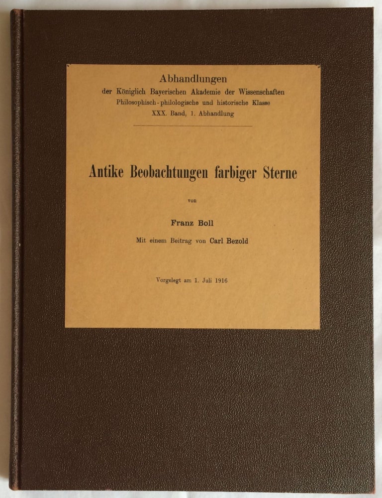 Item #M1119a Antike Beobachtungen farbiger Sterne. BOLL Franz - BEZOLD Carl.[newline]M1119a.jpg