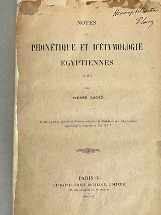 Notes de phon&eacute;tique et d'&eacute;tymologie &eacute;gyptiennes. I-III & IV-VI (complete set)[newline]M11387-02.jpeg