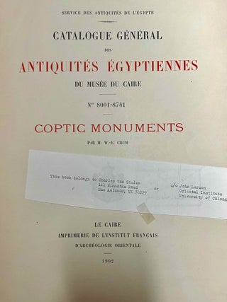 Coptic monuments (Catalogue G&eacute;n&eacute;ral du Mus&eacute;e du Caire, Nos 8001-8741)