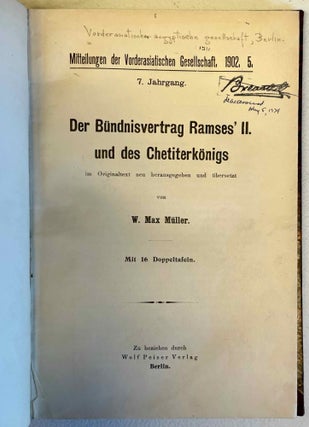 Item #M11511 Der Bündnisvertrag Ramses' II. und des Chetiterkönigs. MÜLLER Wilhelm Max