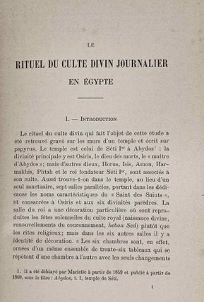 Le rituel du culte divin journalier en Egypte. D'après les papyrus de Berlin et les textes du temple de Séti Ier à Abydos.
