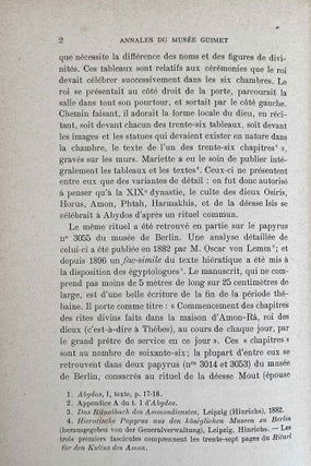 Le rituel du culte divin journalier en Egypte. D'après les papyrus de Berlin et les textes du temple de Séti Ier à Abydos.