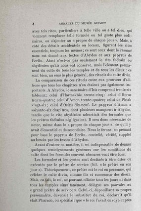 Le rituel du culte divin journalier en Egypte. D'après les papyrus de Berlin et les textes du temple de Séti Ier à Abydos.