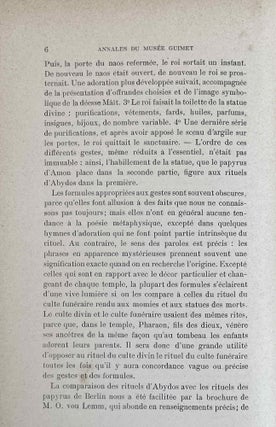 Le rituel du culte divin journalier en Egypte. D'après les papyrus de Berlin et les textes du temple de Séti Ier à Abydos.