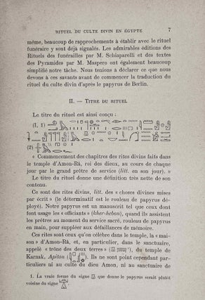 Le rituel du culte divin journalier en Egypte. D'après les papyrus de Berlin et les textes du temple de Séti Ier à Abydos.