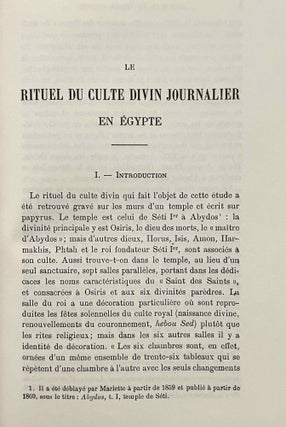 Le rituel du culte divin journalier en Egypte. D'après les papyrus de Berlin et les textes du temple de Séti Ier à Abydos.