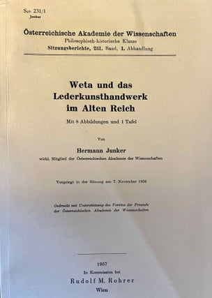 Item #M11650 Weta und das Lederkunsthandwerk im Alten Reich. JUNKER Hermann