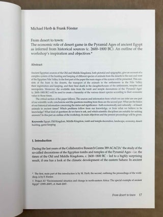 Desert animals in the eastern Sahara. Status, economic significance, and cultural reflection in antiquity. Proceedings of an interdisciplinary ACACIA workshop held at the University of Cologne, December 14-15, 2007.