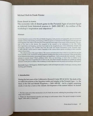 Desert animals in the eastern Sahara. Status, economic significance, and cultural reflection in antiquity. Proceedings of an interdisciplinary ACACIA workshop held at the University of Cologne, December 14-15, 2007.