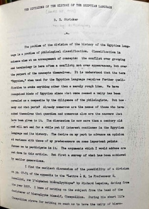 Item #M11850 The divisions of the history of the Egyptian language. STRICKER Bruno Hugo - HUGHES...