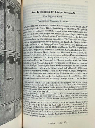 Akademieschriften, 1950-1967. 1) Eine &auml;gyptische Schreibpalette als Rechenbrett. 2) Alt&auml;gyptische Festdaten. 3) Der Denkstein Sethos' I. f&uuml;r die Kapelle Ramses' I. in Abydos. 4) Die Deutung der Geheimnisse des Rituals f&uuml;r die Abwehr des B&ouml;sen. 5) Hieroglyphen - Untersuchungen zum Ursprung der Schrift. 6) Kanais. Der Tempel Sethos I. im Wadi Mia. 7) Die Reinigung Pharaohs in einem memphitischen Tempel (Berlin P 13242). 8) Das sch&ouml;ne Fest vom W&uuml;stentale. Festbr&auml;uche einer Totenstadt. 9) Die Schrift der verborgenen Kammer in K&ouml;nigsgr&auml;bern der 18. Dynastie. (Gliederung, Titel und Vermerke). 10) Zum Kr&ouml;nungstag der K&ouml;nigin Hatscheps&ucirc;t. 11) Zur Kr&ouml;nungstitulatur der Pyramidenzeit. 12) Zum Weltbild der Jenseitsf&uuml;hrer des neuen Reiches.[newline]M11917-34.jpeg