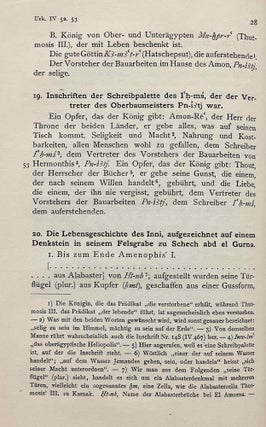 Urkunden (IV) (Urkunden des Ägyptischen Altertums IV. Abt.) der 18. Dynastie. Übersetzung zu den Heften 1-4.