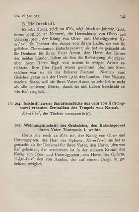 Urkunden (IV) (Urkunden des Ägyptischen Altertums IV. Abt.) der 18. Dynastie. Übersetzung zu den Heften 1-4.