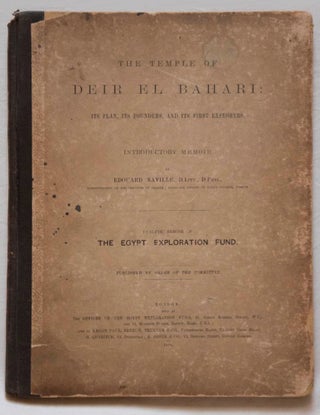 Deir el-Bahari, complete set of 7 volumes: Introduction volume: its plan, its founders and its first explorers. Part I (Pl. I-XXIV): The North-Western end of the upper platform. Part II (Pl. XXV-LV): The ebony shrine. Northern half of the middle platform. Part III (Pl. LVI-LXXXVI): End of northern half and southern half of the middle platform. Part IV (Pl. LXXXVII-CXVIII): The shrine of Hathor and the southern hall of offerings. Part V (Pl. CXIX-CL): The upper court and sanctuary. Part VI (Pl. CLI-CLXXIV): The lower terrace, additions and plans.[newline]M1197-01.jpg
