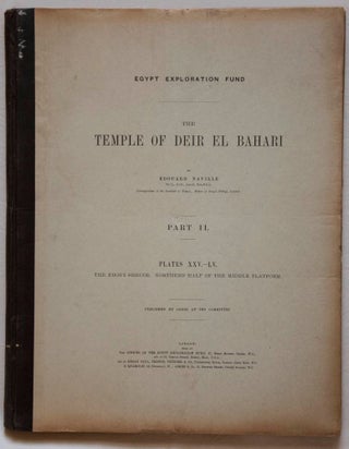 Deir el-Bahari, complete set of 7 volumes: Introduction volume: its plan, its founders and its first explorers. Part I (Pl. I-XXIV): The North-Western end of the upper platform. Part II (Pl. XXV-LV): The ebony shrine. Northern half of the middle platform. Part III (Pl. LVI-LXXXVI): End of northern half and southern half of the middle platform. Part IV (Pl. LXXXVII-CXVIII): The shrine of Hathor and the southern hall of offerings. Part V (Pl. CXIX-CL): The upper court and sanctuary. Part VI (Pl. CLI-CLXXIV): The lower terrace, additions and plans.[newline]M1197-12.jpg