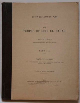 Deir el-Bahari, complete set of 7 volumes: Introduction volume: its plan, its founders and its first explorers. Part I (Pl. I-XXIV): The North-Western end of the upper platform. Part II (Pl. XXV-LV): The ebony shrine. Northern half of the middle platform. Part III (Pl. LVI-LXXXVI): End of northern half and southern half of the middle platform. Part IV (Pl. LXXXVII-CXVIII): The shrine of Hathor and the southern hall of offerings. Part V (Pl. CXIX-CL): The upper court and sanctuary. Part VI (Pl. CLI-CLXXIV): The lower terrace, additions and plans.[newline]M1197-18.jpg