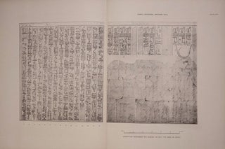 Deir el-Bahari, complete set of 7 volumes: Introduction volume: its plan, its founders and its first explorers. Part I (Pl. I-XXIV): The North-Western end of the upper platform. Part II (Pl. XXV-LV): The ebony shrine. Northern half of the middle platform. Part III (Pl. LVI-LXXXVI): End of northern half and southern half of the middle platform. Part IV (Pl. LXXXVII-CXVIII): The shrine of Hathor and the southern hall of offerings. Part V (Pl. CXIX-CL): The upper court and sanctuary. Part VI (Pl. CLI-CLXXIV): The lower terrace, additions and plans.[newline]M1197-21.jpg