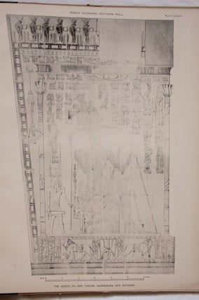 Deir el-Bahari, complete set of 7 volumes: Introduction volume: its plan, its founders and its first explorers. Part I (Pl. I-XXIV): The North-Western end of the upper platform. Part II (Pl. XXV-LV): The ebony shrine. Northern half of the middle platform. Part III (Pl. LVI-LXXXVI): End of northern half and southern half of the middle platform. Part IV (Pl. LXXXVII-CXVIII): The shrine of Hathor and the southern hall of offerings. Part V (Pl. CXIX-CL): The upper court and sanctuary. Part VI (Pl. CLI-CLXXIV): The lower terrace, additions and plans.[newline]M1197-23.jpg