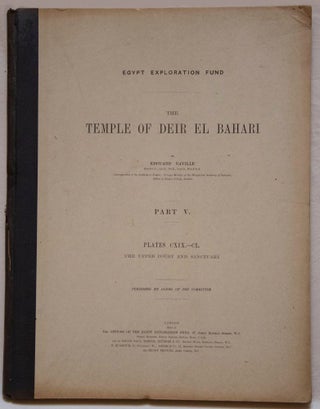 Deir el-Bahari, complete set of 7 volumes: Introduction volume: its plan, its founders and its first explorers. Part I (Pl. I-XXIV): The North-Western end of the upper platform. Part II (Pl. XXV-LV): The ebony shrine. Northern half of the middle platform. Part III (Pl. LVI-LXXXVI): End of northern half and southern half of the middle platform. Part IV (Pl. LXXXVII-CXVIII): The shrine of Hathor and the southern hall of offerings. Part V (Pl. CXIX-CL): The upper court and sanctuary. Part VI (Pl. CLI-CLXXIV): The lower terrace, additions and plans.[newline]M1197-29.jpg