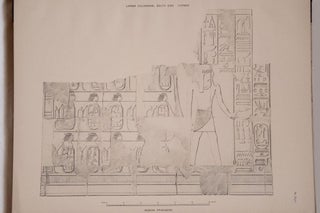 Deir el-Bahari, complete set of 7 volumes: Introduction volume: its plan, its founders and its first explorers. Part I (Pl. I-XXIV): The North-Western end of the upper platform. Part II (Pl. XXV-LV): The ebony shrine. Northern half of the middle platform. Part III (Pl. LVI-LXXXVI): End of northern half and southern half of the middle platform. Part IV (Pl. LXXXVII-CXVIII): The shrine of Hathor and the southern hall of offerings. Part V (Pl. CXIX-CL): The upper court and sanctuary. Part VI (Pl. CLI-CLXXIV): The lower terrace, additions and plans.[newline]M1197-37.jpg