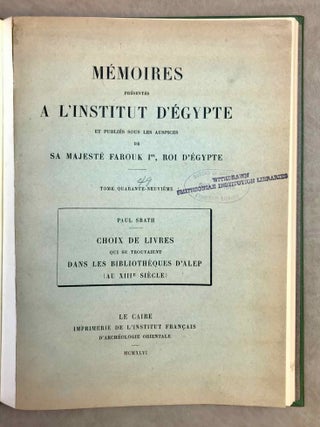 Choix de livres qui se trouvaient dans les biblioth&egrave;ques d'Alep (au XIIIe si&egrave;cle).[newline]M12034-01.jpeg