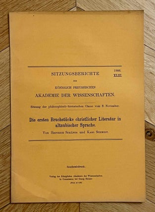 Item #M12043 Die ersten Bruchstücke christlicher Literatur in altnubischer Sprache. SCHÄFER...