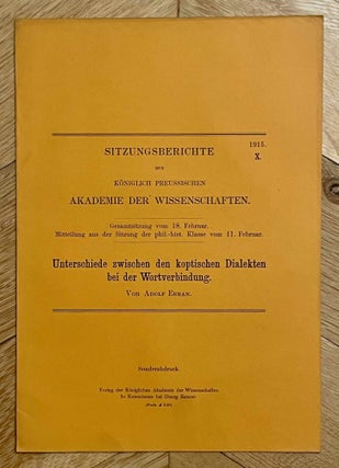 Item #M12044 Unterschiede zwischen den koptischen Dialekten bei der Wortverbindung. ERMAN Adolf