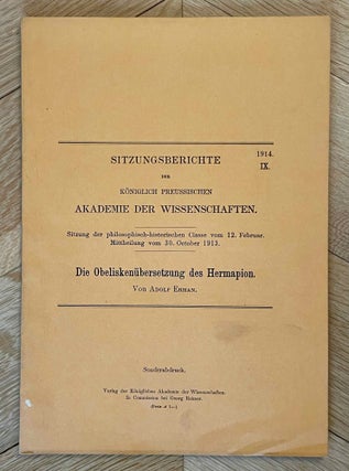 Item #M12050 Die Obeliskenübersetzung des Hermapion. ERMAN Adolf