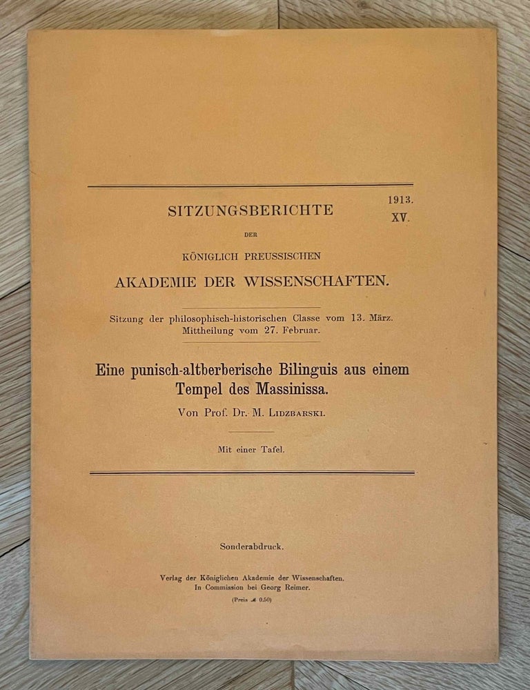 Item #M12054 Eine punisch-altberberische Bilinguis aus einem Tempel des Massinissa. LIDZBARSKI Mark.[newline]M12054-00.jpeg
