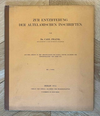 Item #M12055 Zur Entzifferung der altelamischen Inschriften. FRANK Carl