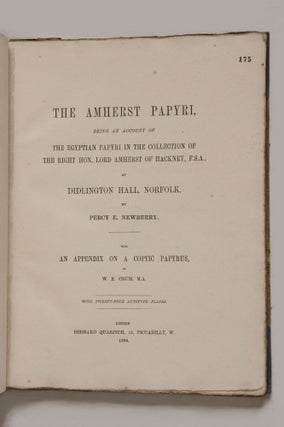 The Amherst papyri. Being an account of the Egyptian Papyri in the collection of the Right Hon. Lord Amherst of Hacknet, F.S.A., at Didlington Hall, Norfolk. With an appendix on a coptic papyrus, by W.E. Crum. Vol. I.[newline]M1214-02.jpg