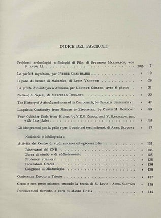 Studi Micenei ed Egeo-anatolici. Volumes 3-12.