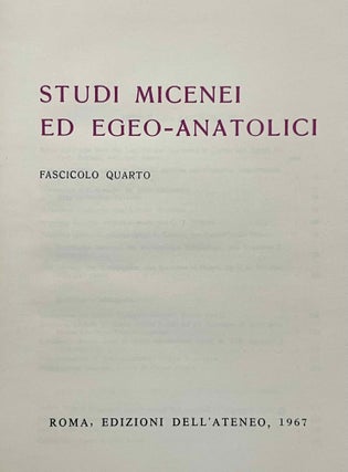 Studi Micenei ed Egeo-anatolici. Volumes 3-12.