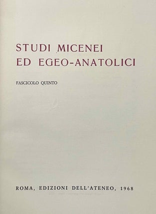 Studi Micenei ed Egeo-anatolici. Volumes 3-12.