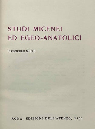 Studi Micenei ed Egeo-anatolici. Volumes 3-12.