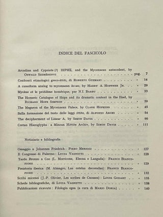 Studi Micenei ed Egeo-anatolici. Volumes 3-12.