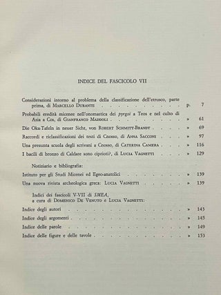 Studi Micenei ed Egeo-anatolici. Volumes 3-12.