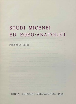 Studi Micenei ed Egeo-anatolici. Volumes 3-12.