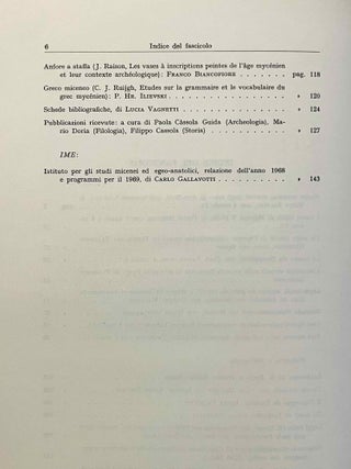 Studi Micenei ed Egeo-anatolici. Volumes 3-12.