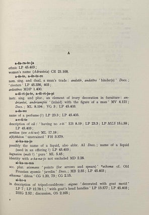 Studies in Mycenaean inscriptions and dialect 1953 - 1964. A complete bibliography and index incorporating the contents of volume I - X published between 1956 and 1965 by the Institute of Classical Studies of the University of London.